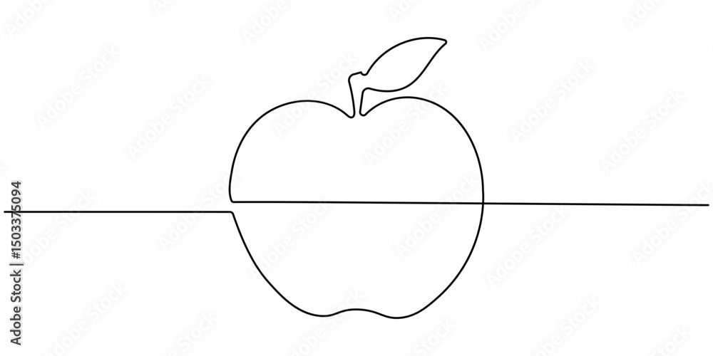 Aufkleber continuous one line art drawing of apple fruit design, continuous one line drawing of apple fruit de