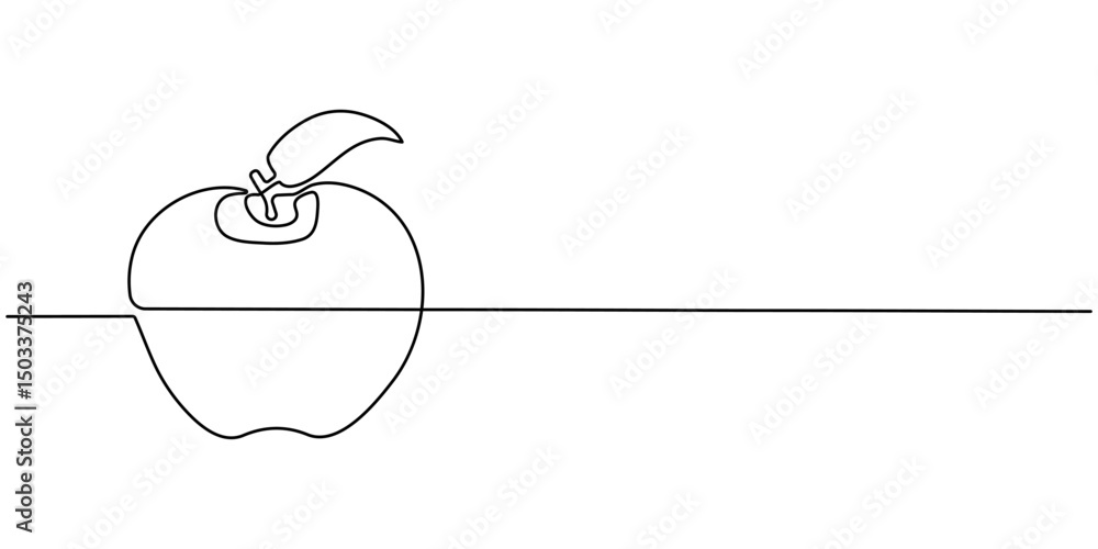 Aufkleber continuous one line art drawing of apple fruit design, continuous one line drawing of apple fruit de