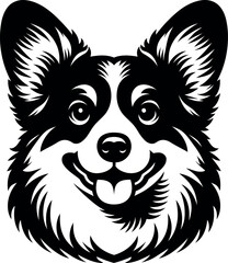 Smiling Corgi Face in Black and White