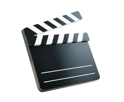 Film clapperboard as a symbol of movie production and creativity on a transparent background, cut out