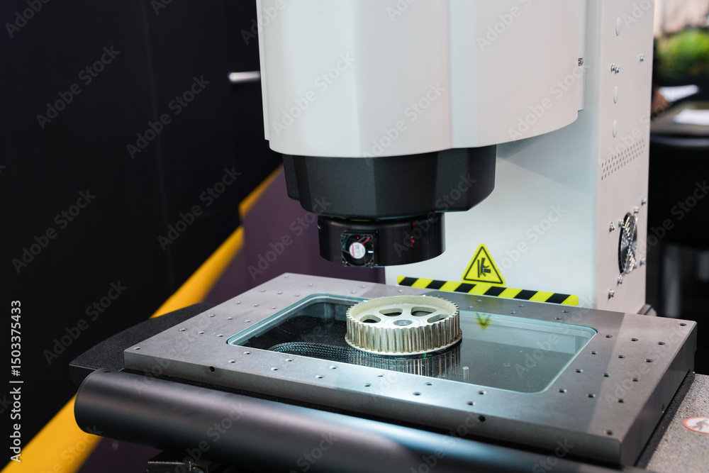 Aufkleber Optic machine for precise measurement of part size and quality evaluation. Smart factory.
