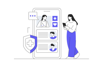 Online medical consultation, telemedicine, medical service for patients, health care by internet with doctor concept. Flat Cartoon Vector Illustration, icon. Stylish abstract design landing page