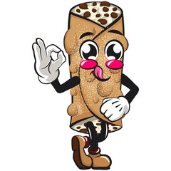 cute cannoli vektor illustration mascot character greet by giving oke sign, work of hand drawn