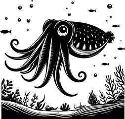 Cuttlefish in the under water Ocean sea