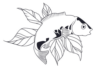 Vignette - fish in leaves.