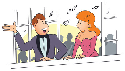 Girl and guy talking at party.