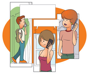 Young people are talking on phone.