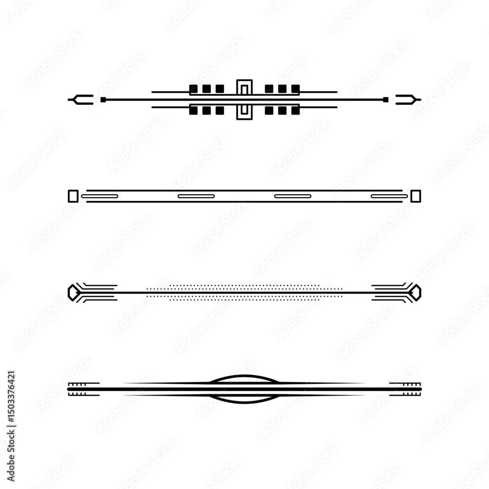 Poster set black simple line collection doodle border elements vector design style sketch isolated illustra