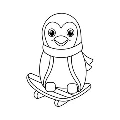 Fototapeta premium Printable Penguin with Sled Coloring Page Vector