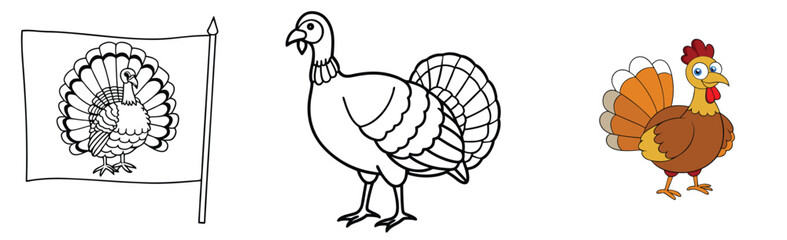 Thanksgiving turkey illustrations collection in outline style ready to color for festive fun