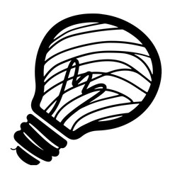 A lightbulb with a hand gesture inside, illustrated in a bold black and white style.