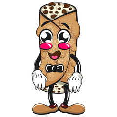 cute cannoli vektor illustration mascot character wearing a bow tie and feeling coo, work of hand drawn
