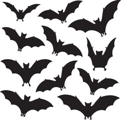 Fototapeta premium Bat Silhouettes in Various Flight Poses Isolated Vector Set