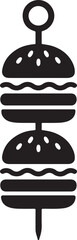 Silhouette vector of skewered mini burgers, ideal for BBQ, street food, restaurant branding, party snacks, and fast food illustrations.