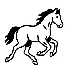 A galloping horse illustrated in a bold, black-and-white style.