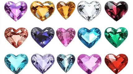 Fototapeta premium Colorful Heart-Shaped Gems Isolated on White Background, gemstone, jewelry
