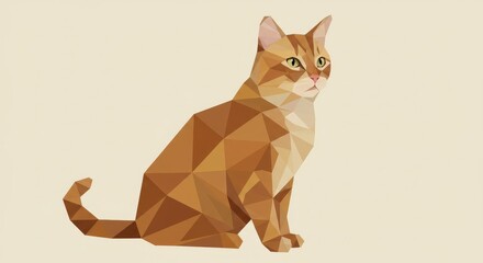 Fototapeta premium Polygonal cat illustration with orange and brown geometric shapes 