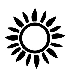 A stylized black sun illustration with radiating petals.