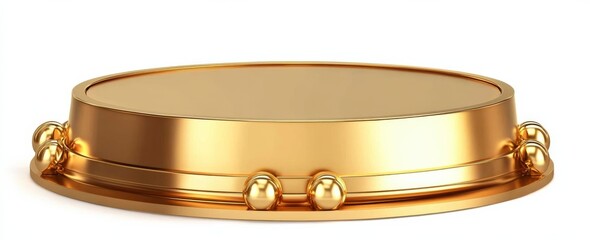 Gold Round Pedestal, Isolated on White Background, 3D Render, Product Display Product Mockup, Showcase