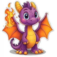 Obraz premium Cute cartoon dragon with flames