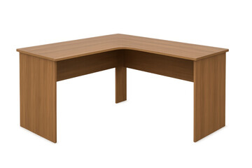 Light brown l-shaped desk with transparent background, perfect for office or home workspace visualizations