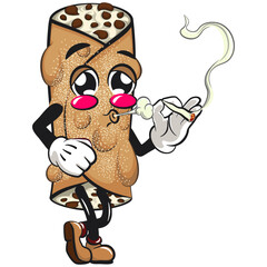 cute cannoli vektor illustration mascot character smoke calmly, work of hand drawn