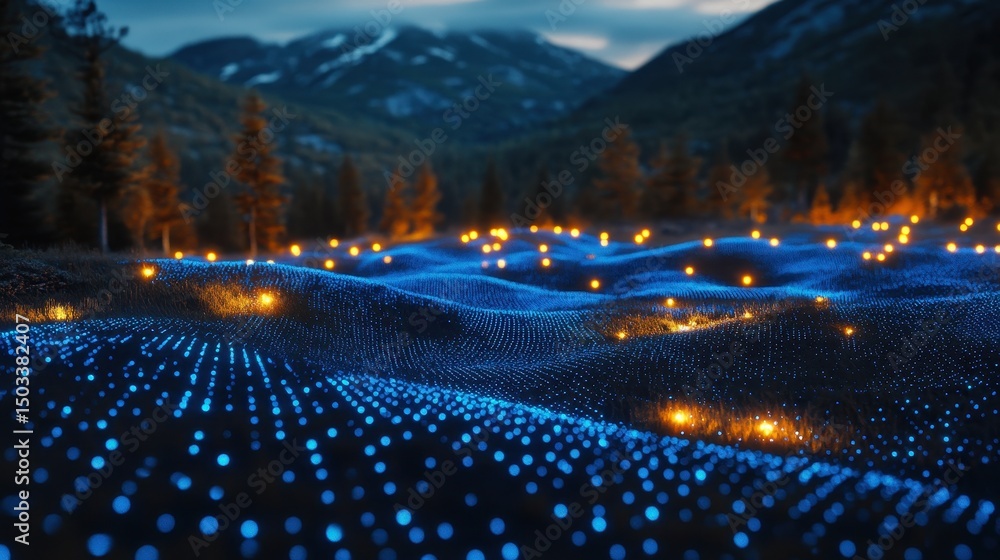 Aufkleber visual representation of glowing dots and circles creating a dynamic pattern of light in an abstract