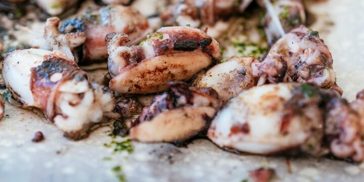 Typical Andalusian food. Chopitos grilled. Choquitos - Chopitos, members of the species Sepia elegans and Sepia orbignyana, are usually small in size. Young European squid, Loligo vulgaris.