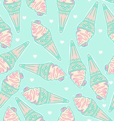 ice cream cone pattern design drawn with green lines