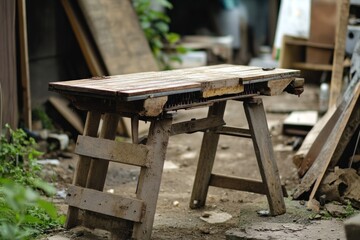 Fototapeta premium Rustic wooden workbench outdoors