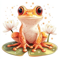 Adorable Orange Frog on Lily Pad
