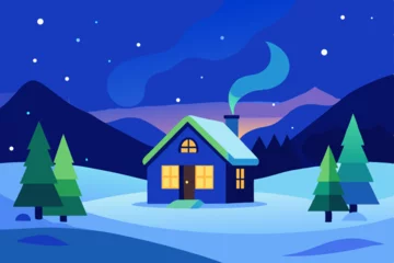 Fototapete winter landscape with house © HAFIJUR