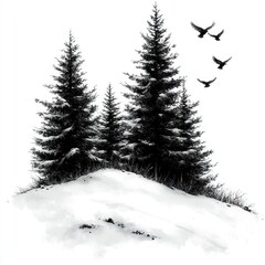 Winter Wonderland: Majestic Evergreens Under a Snowy Sky