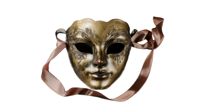 Venetian mask with ribbons on transparent background