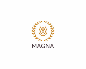 Flower emblem. Unusual water drop icon logo. Universal tulip spa cosmetics logotype.  illustration.