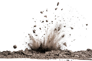 Dramatic soil explosion with flying debris