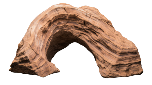 Large sandstone arch rock formation isolated on transparent background