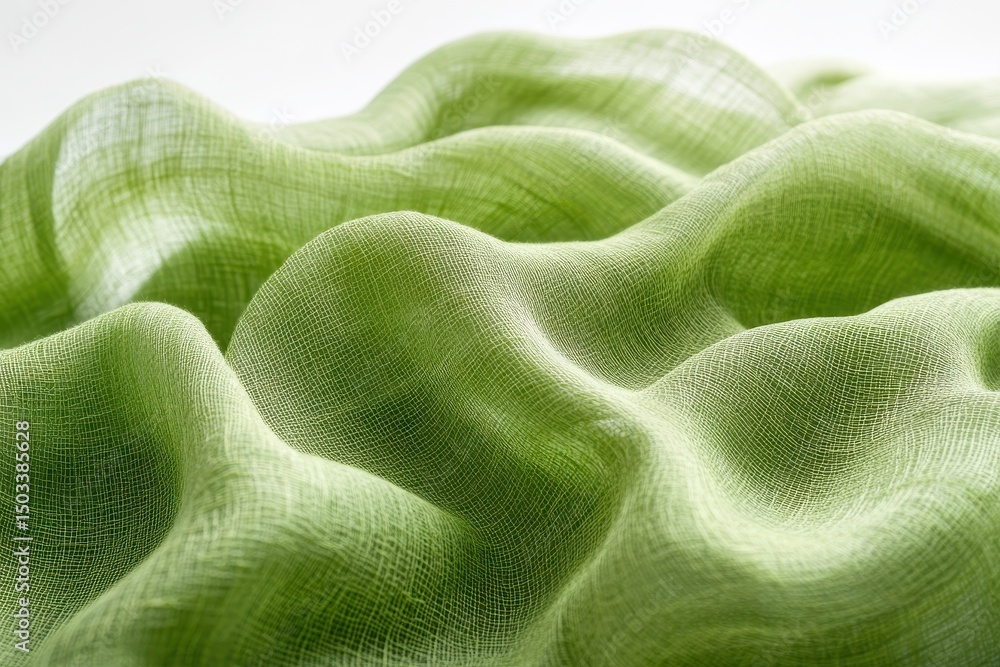 Aufkleber Soft green fabric draping elegantly on a surface, showcasing texture and light play during daytime, highlighting the beauty of natural fibers