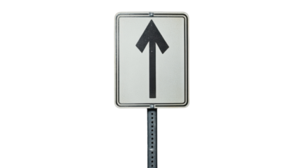 Straight ahead direction traffic sign indicating going up on transparent background