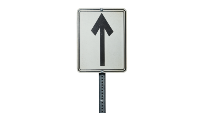 Straight ahead direction traffic sign indicating going up on transparent background