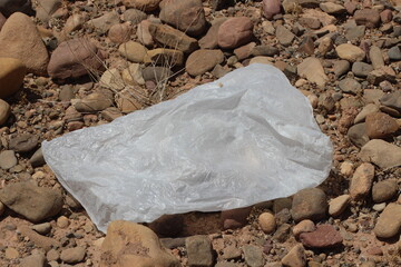 A plastic bag on the ground, Plastic environmental impact
