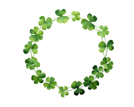  round clover leaf watercolor frame border on a transparent background