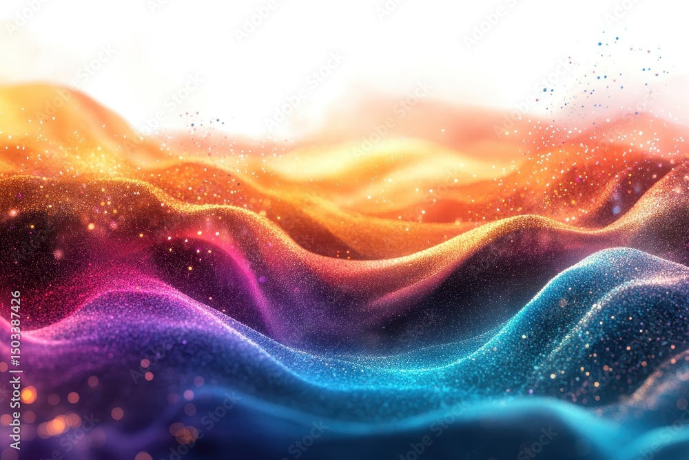 Fototapete colorful waves of light create an ethereal landscape resembling a dreamlike galaxy with a gradient o