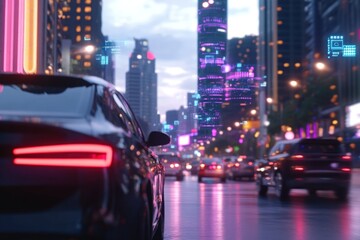 Naklejka premium Urban night drive, neon-lit city streets