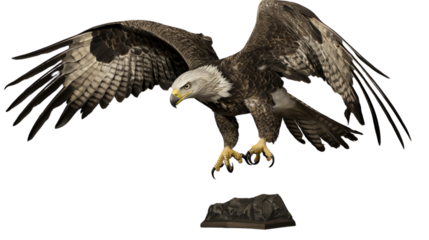 Majestic bald eagle landing with transparent background