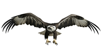 Fototapeta premium Majestic bald eagle swooping with wide open wings on transparent background