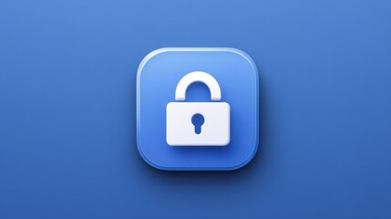 Ultra quality image of white padlock icon on blue rounded square representing security.