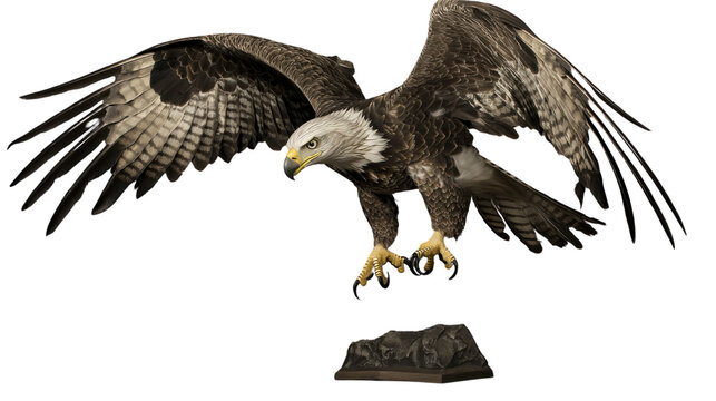 Majestic bald eagle landing with transparent background