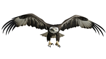 Majestic bald eagle swooping with transparent background