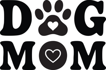 Dog Mom Text Design with Paw Print and Hearts Graphic